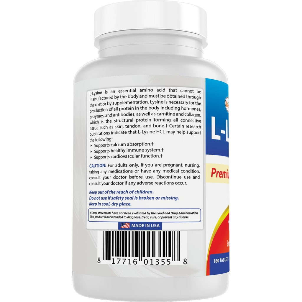 Best Naturals L-Lysine 1000Mg 180 Tablets - Double Strength Lysine for Stronger Immune Health & Cold Sores
