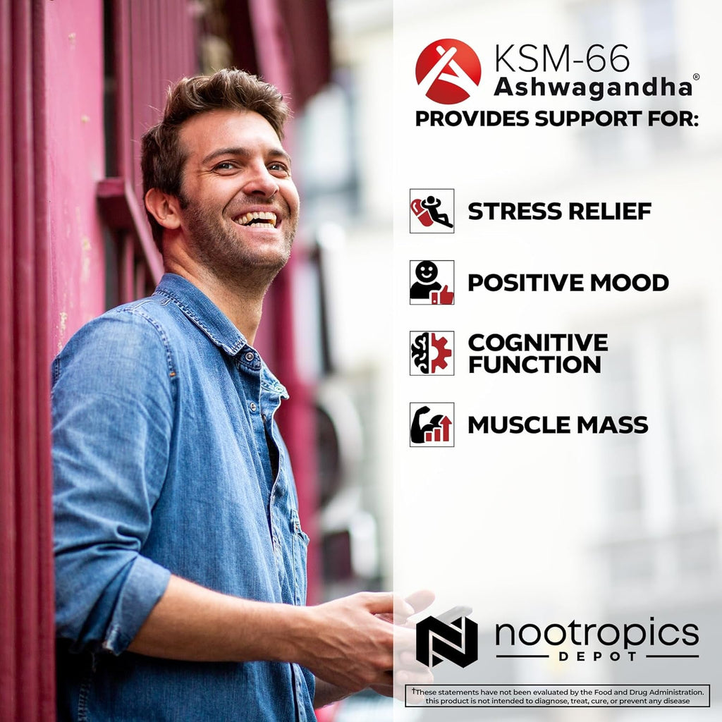 Nootropics Depot KSM-66 Ashwagandha Capsules | 300Mg | 90 Count | Withania Somnifera Extract | Ayurvedic Herb | Adaptogen Supplement | Promote Relaxation*
