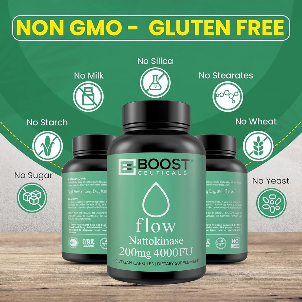 Nattokinase 4000 FU 100 Capsules | Vegan No K2 No Fillers | Clean Enzyme for Circulation & Blood Thinner & Blood Flow Support | Boostceuticals