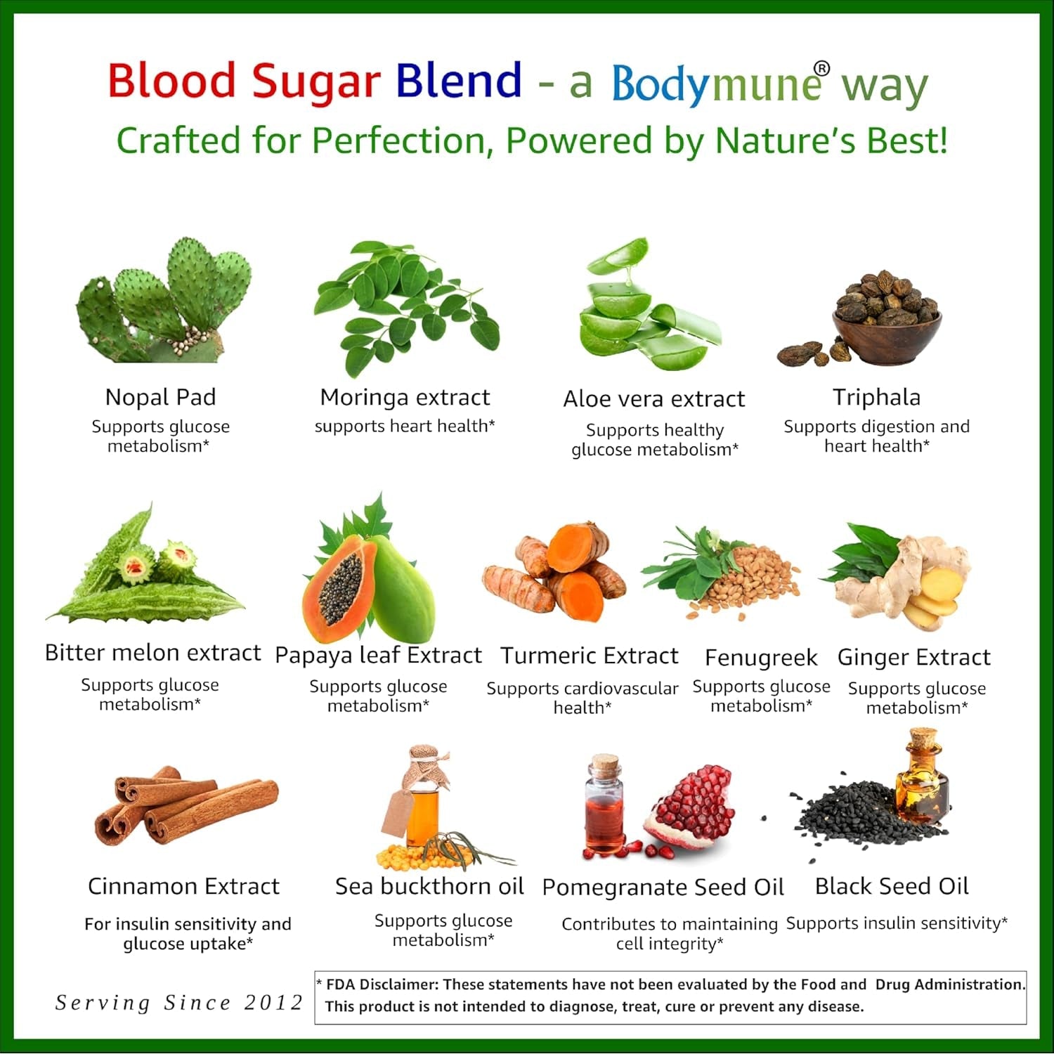 Bodymune Blood Sugar Blend – Organic Blood Sugar Support Supplement – with Bitter Melon Capsules, Moringa, & Black Seed Oil – 66 Capsules – USDA Organic, Vegan, Non-Gmo