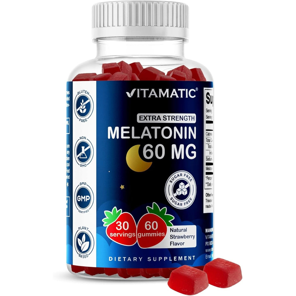 Vitamatic Sugar Free Melatonin 60 Mg - 60 Vegetarian Gummies - Non-Habit Forming Supplement