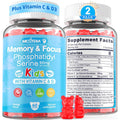 Phosphatidylserine Supplement 100Mg, Focus Gummies for Kids Teens + Vitamin C & D3 400IU, Sugar Free Kids Brain Gummies Increase Attention & Concentration, Chewable, Vegan, Gluten Free, Non-Gmo 2 Pack