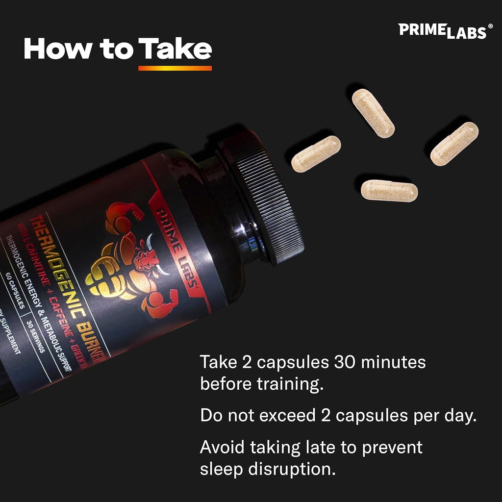 Prime Labs Thermogenic Fat Burner for Men - Weight Loss Supplement - with L-Carnitine, Caffeine, & Green Tea - Thermogenic Energy & Metabolic Support - Third-Party Tested, Made in the USA - 60 Count