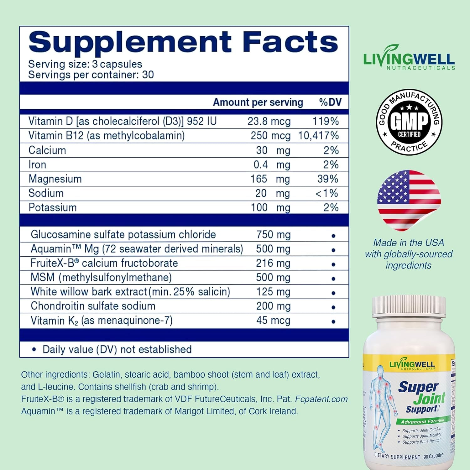 SUPER JOINT SUPPORT Glucosamine Chondroitin & MSM for Bone & Muscle Health - Joint Supplement for Men & Women with Vitamin D, B12, Magnesium, Potassium & Calcium - All in One Support - 90 Capsules