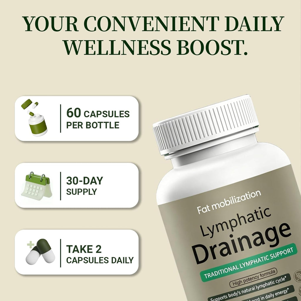 Lymphatic Drainage Capsules-Lymphatic Drainage Supplements, Herbal Detox & Immune Support with 8-Plant Complex, Supports Fluid Balance & Promotes a Light Feeling, 60 Capsules (1Pc)