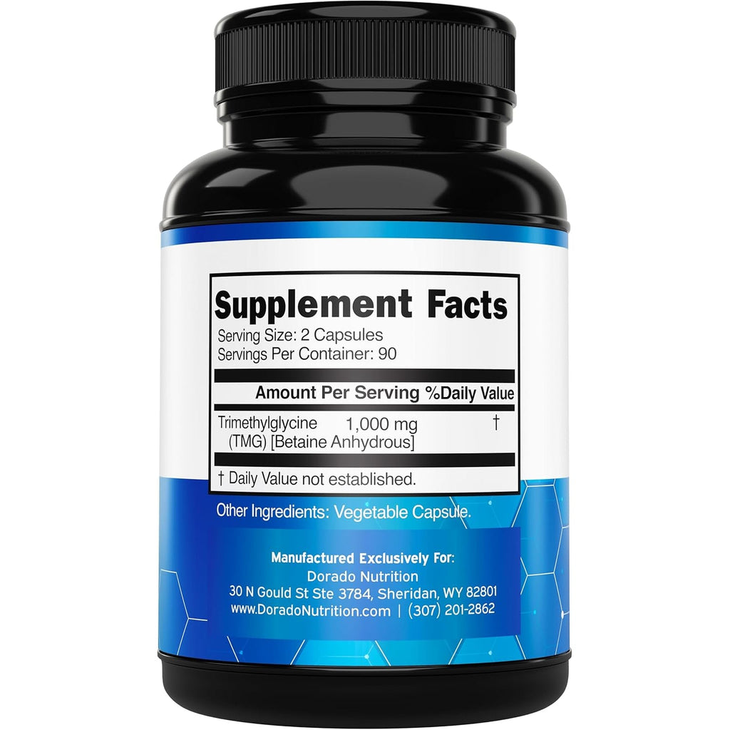 TMG Trimethylglycine Supplement 1,000Mg per Serving (3 Month Supply) - TMG Supplements for Homocysteine Control - as Betaine Anhydrous - Vegan, Third Party Tested & Non GMO - USA Made - (180 Capsules)