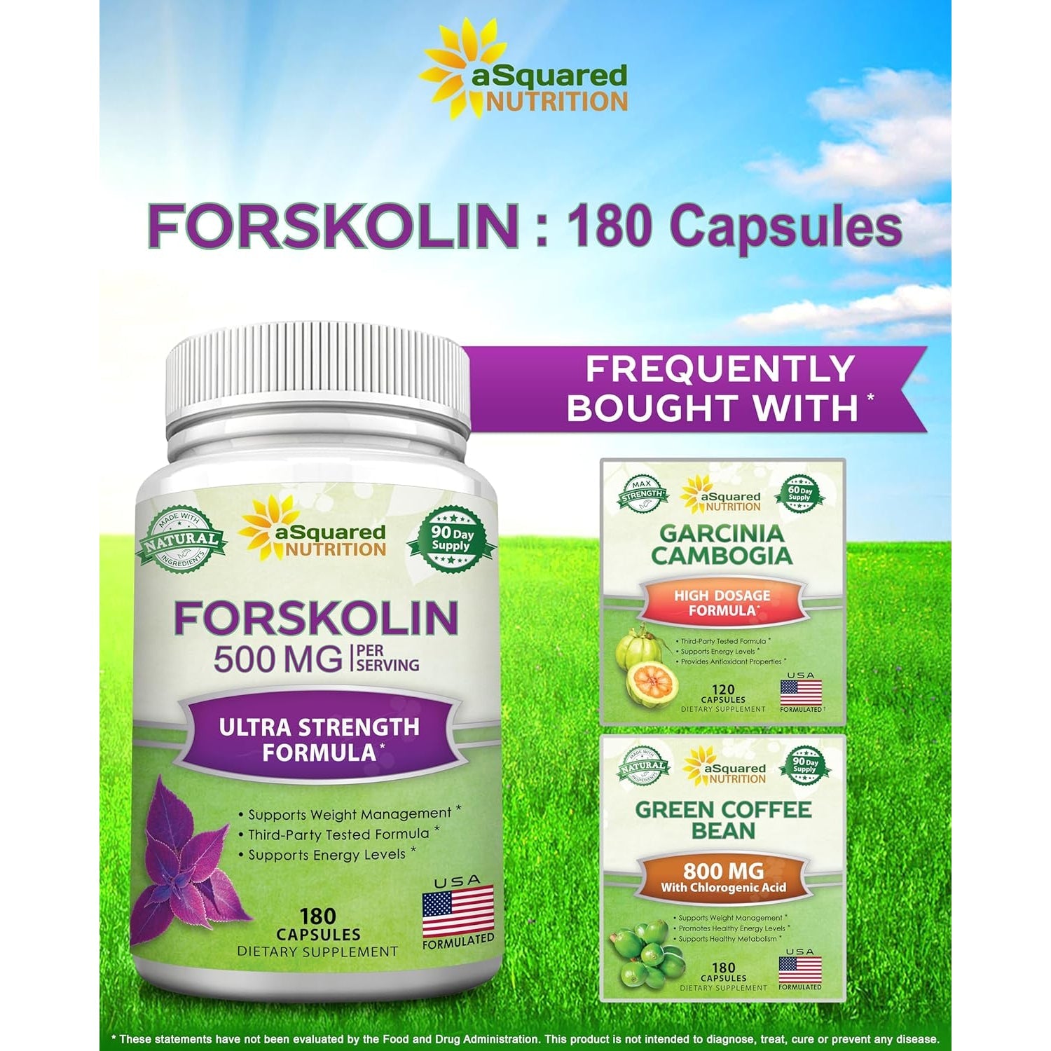 Asquared Nutrition Forskolin 500Mg per Serving Max Strength-180 Capsules, Supplement for Pure Weight Loss Fuel, Coleus Forskohlii Root - Forskolin Diet Pills, Belly Buster Fat Burner 2X Slim Trim Lose
