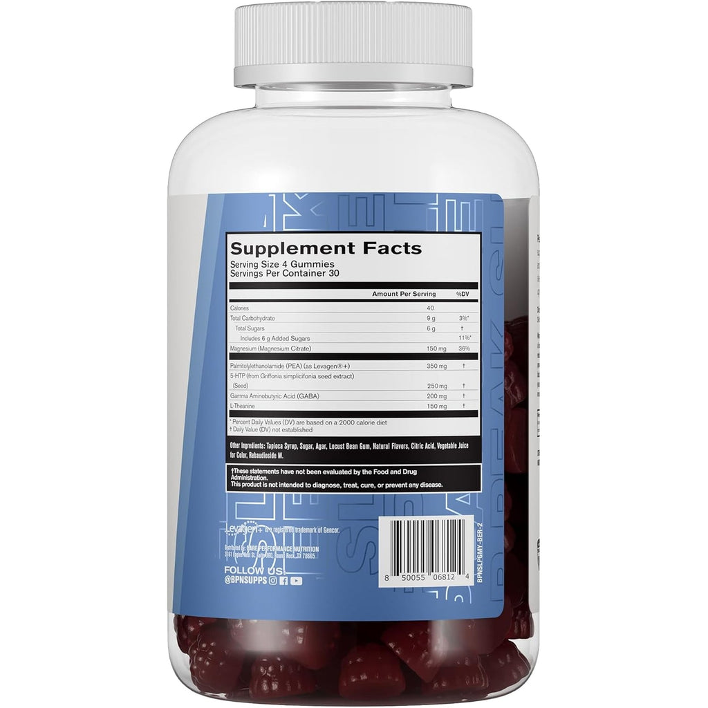 BARE PERFORMANCE NUTRITION, BPN Peak Sleep Gummy, Sleep Aid & Recovery Support Supplement, 30 Servings, Berry