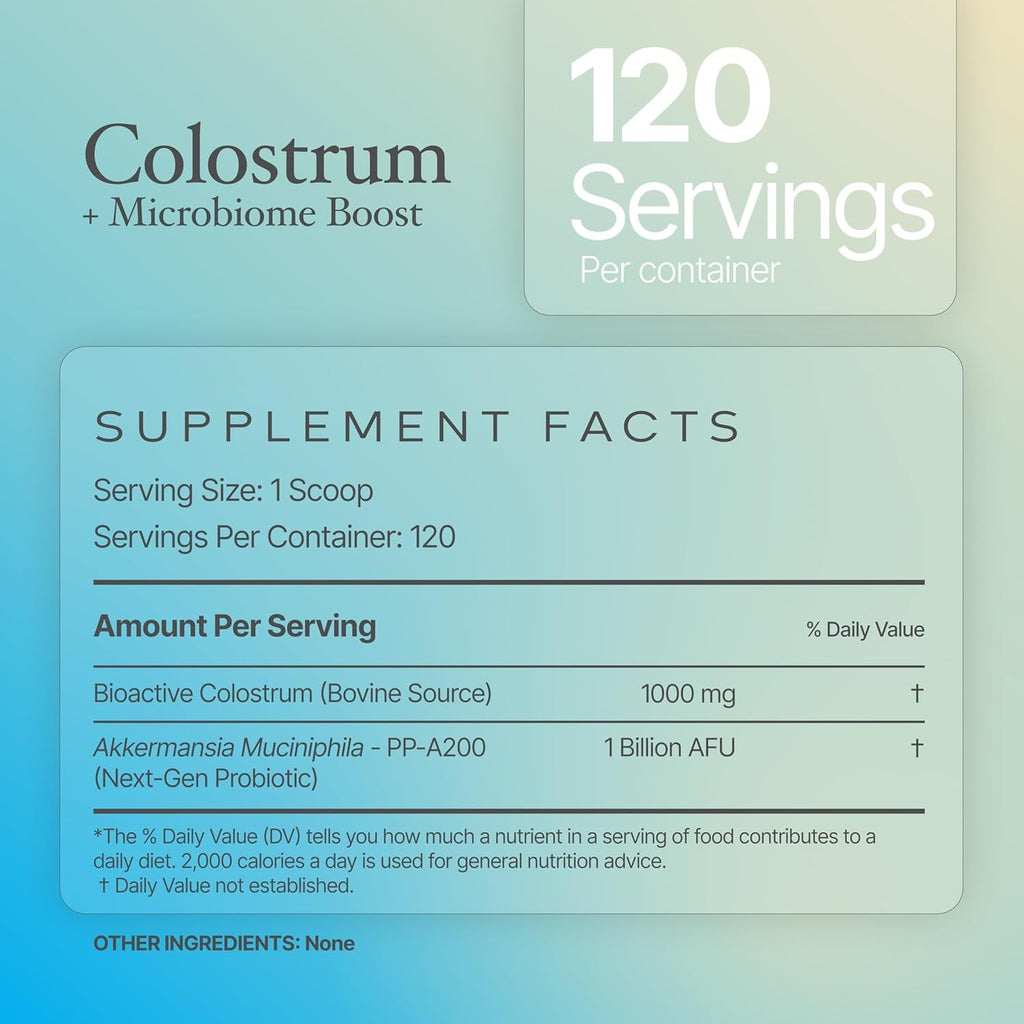 Prime Powders Colostrum Powder | Grass-Fed Bovine Colostrum with Akkermansia Probiotic 1B AFU | Microbiome & Gut Support | High Igg Advanced Formula | 120 Servings