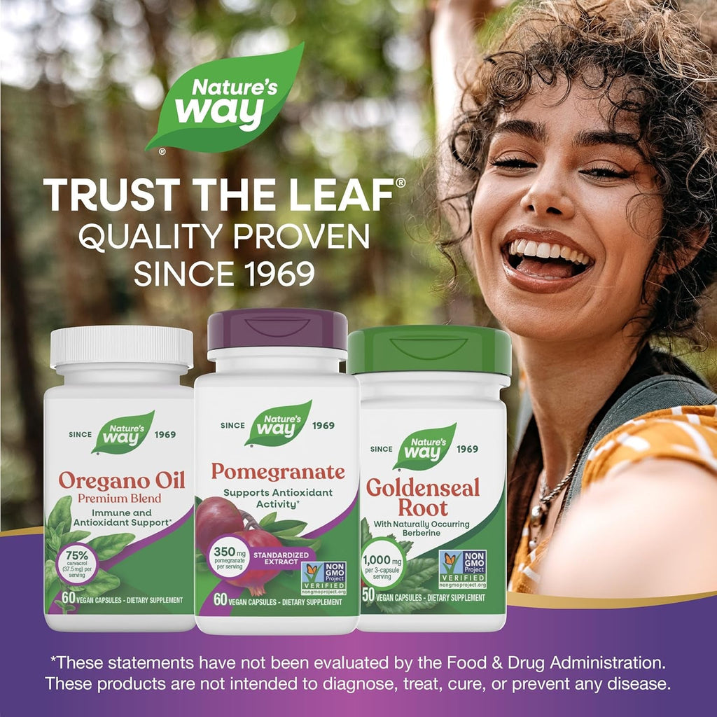 Nature'S Way Pomegranate, Supports Antioxidant Activity*, Standardized Extract, 350 Mg per Serving, Non-Gmo Project Verified, Vegan, 60 Capsules (Packaging May Vary)