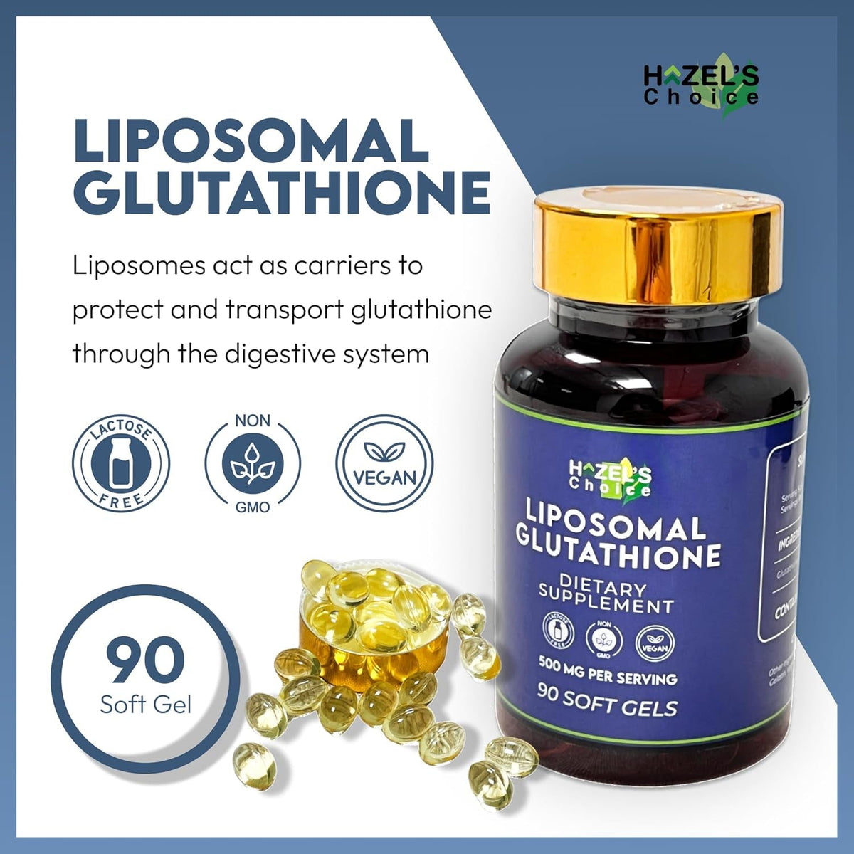 HAZEL'S Choice Liposomal Glutathione 500Mg | 90 Soft Gels | Non-Gmo, Lactose-Free | Soft Gel Format