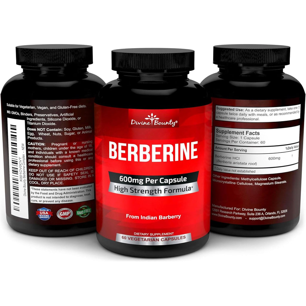 Divine Bounty Pure Berberine Complex - 600Mg per Capsule Berberine Hcl Supplement - 60 Vegetarian Capsules
