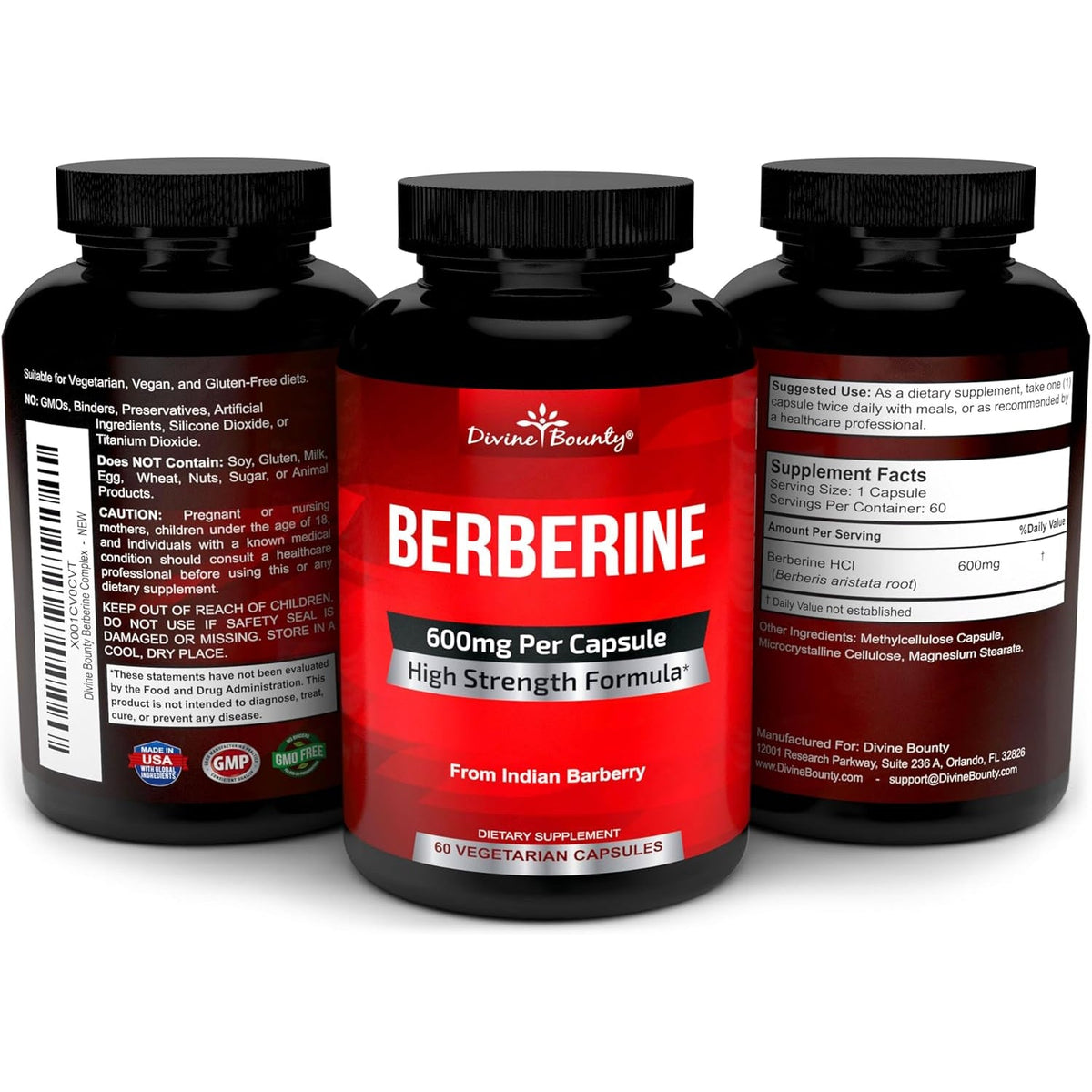 Divine Bounty Pure Berberine Complex - 600Mg per Capsule Berberine Hcl Supplement - 60 Vegetarian Capsules