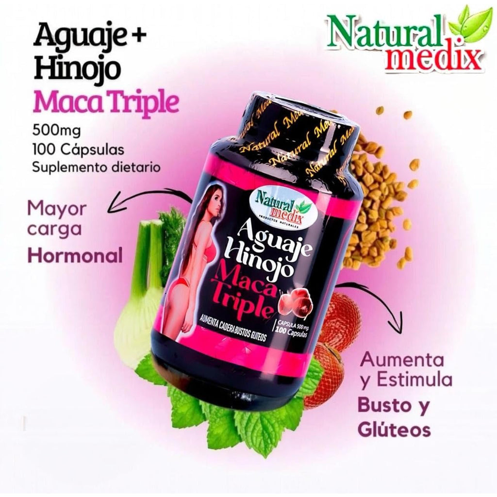 Aguaje Hinojo Maca Triple (Maca Root Supplement) Premium 100 Capsules | Premium Botanical Blend for Feminine Balance & Confidence