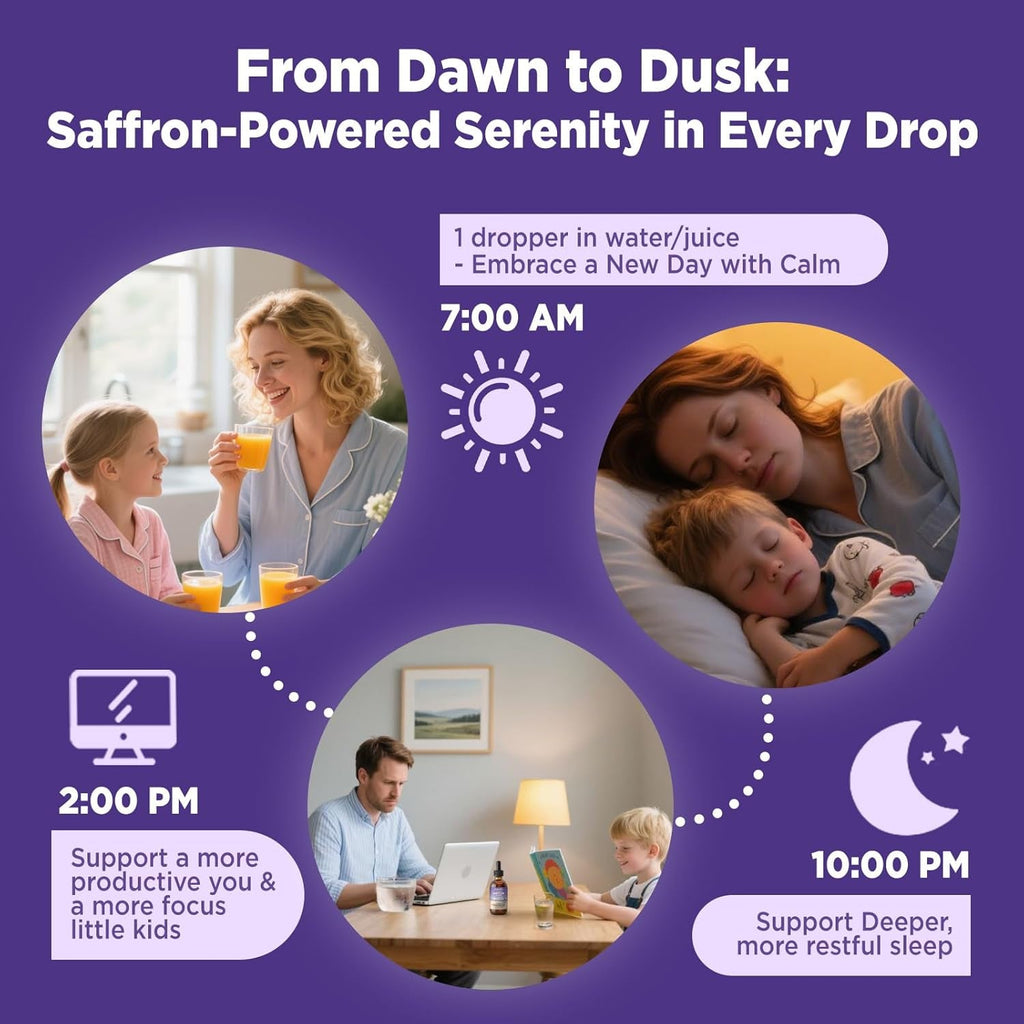 Liposomal Saffron Drops for Kids & Adults, Organic Saffron Supplement W/Magnesium, L-Theanine and Vitamins for Stress, Focus, Vision and Energy Support, Vegan, Natural Lemon Flavor, 2 FL OZ