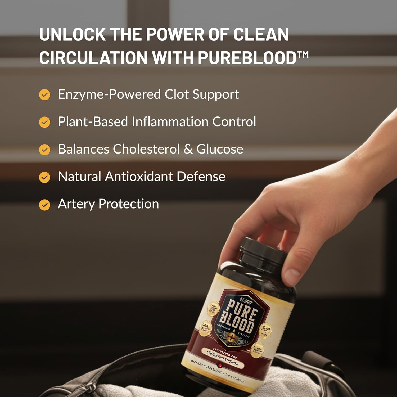Pure Blood - Advanced Circulatory Support, Clinically Dosed Ingredients, Cholesterol & Lipid Balance, Clean + Transparent Formula, 120 Capsules