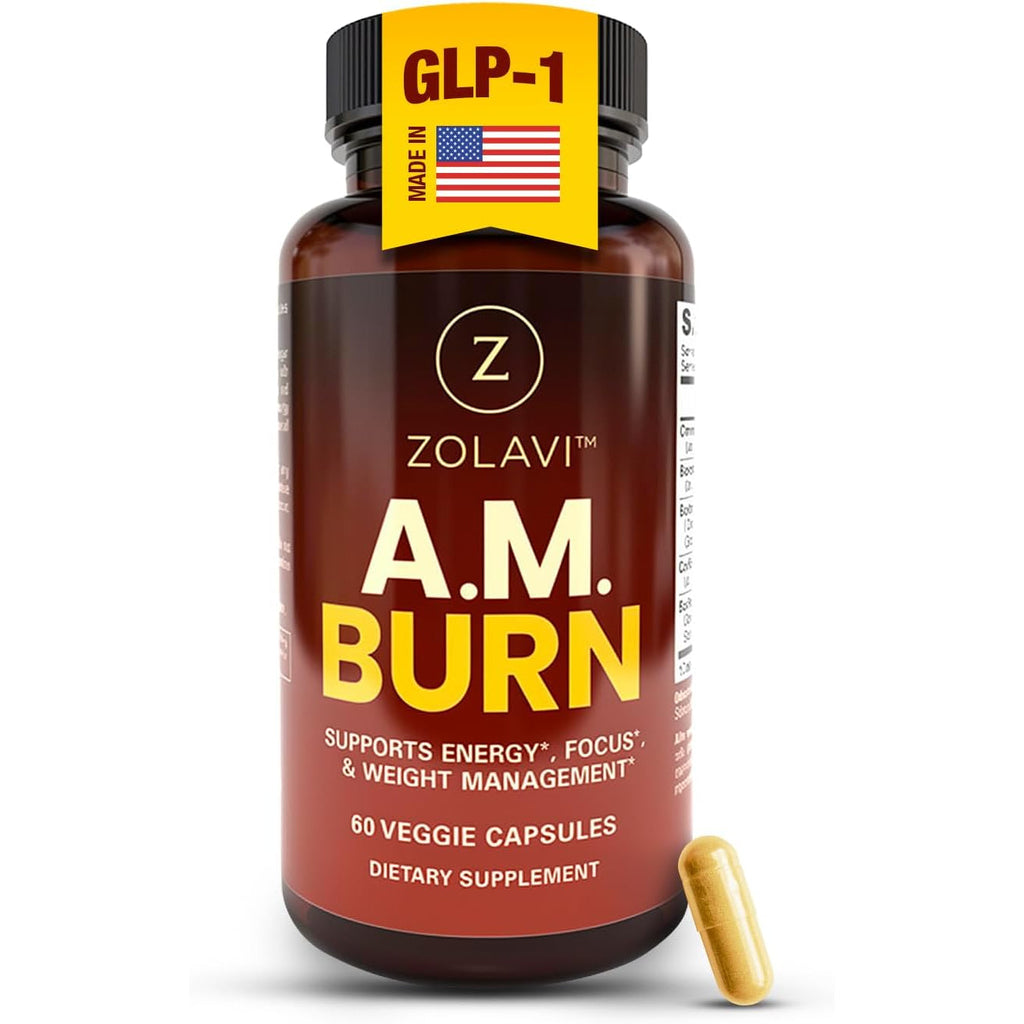 A.M. Burn GLP-1 Supplement Weight Loss Support | Berberine HCL + Chromium Picolinate + Green Tea + Bioperine | Developed by Weight Management Experts | USA Made, GMP Certified, 60 Caps