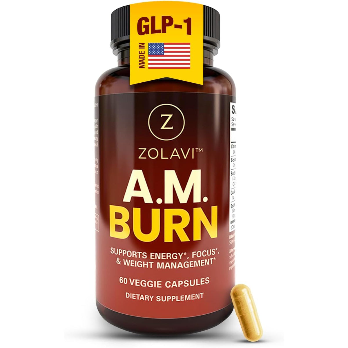 A.M. Burn GLP-1 Supplement Weight Loss Support | Berberine HCL + Chromium Picolinate + Green Tea + Bioperine | Developed by Weight Management Experts | USA Made, GMP Certified, 60 Caps