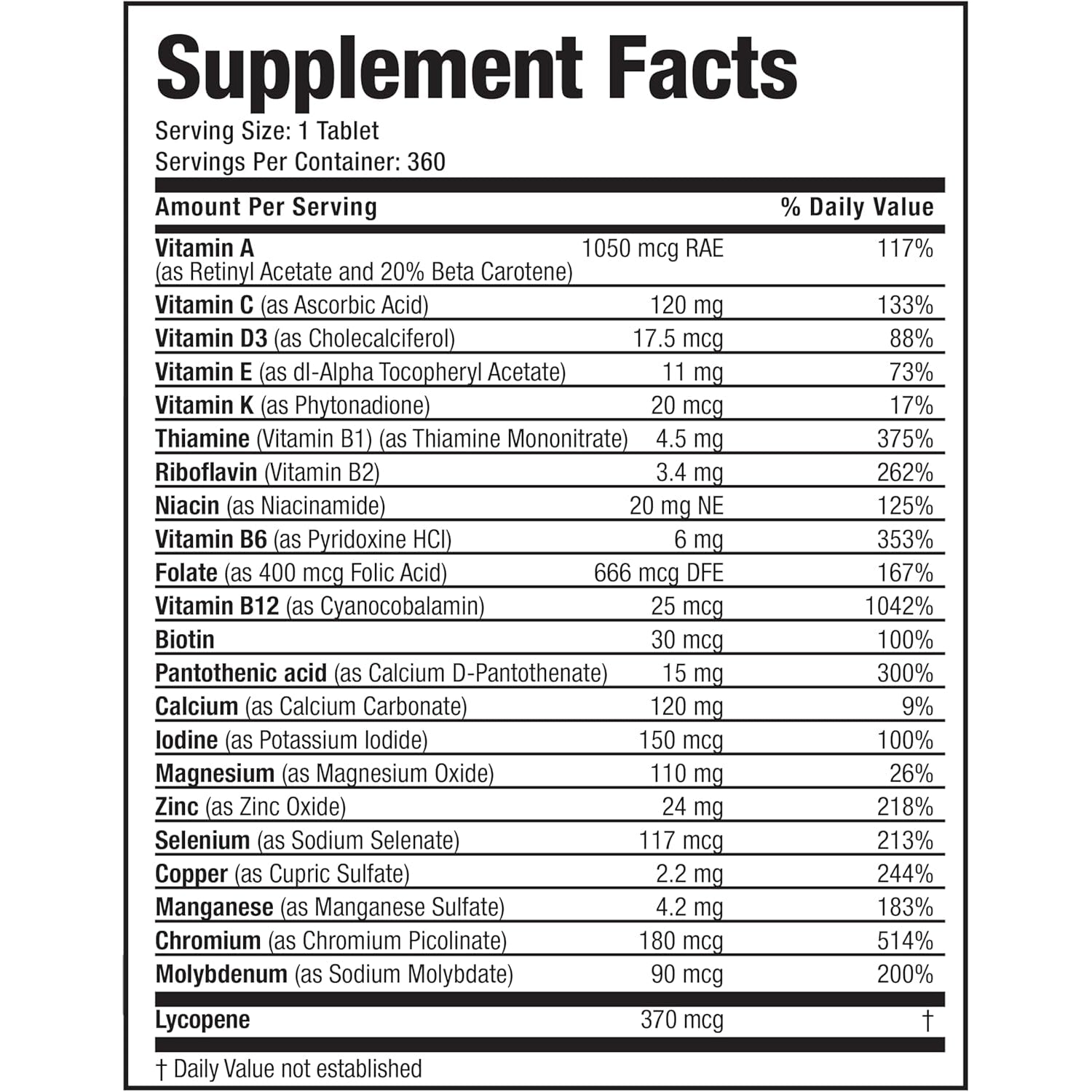 Bronson ONE Daily Mens 50+ Complete Multivitamin Multimineral, 360 Tablets