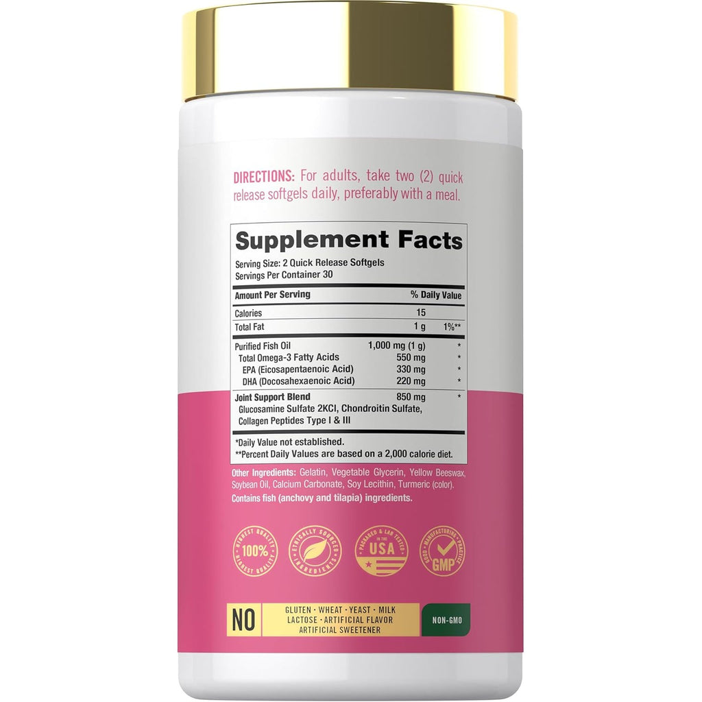Carlyle Joint Support for Women | 60 Softgels | Complex with Omega-3 and Collagen Peptides | Non-Gmo, Gluten Free