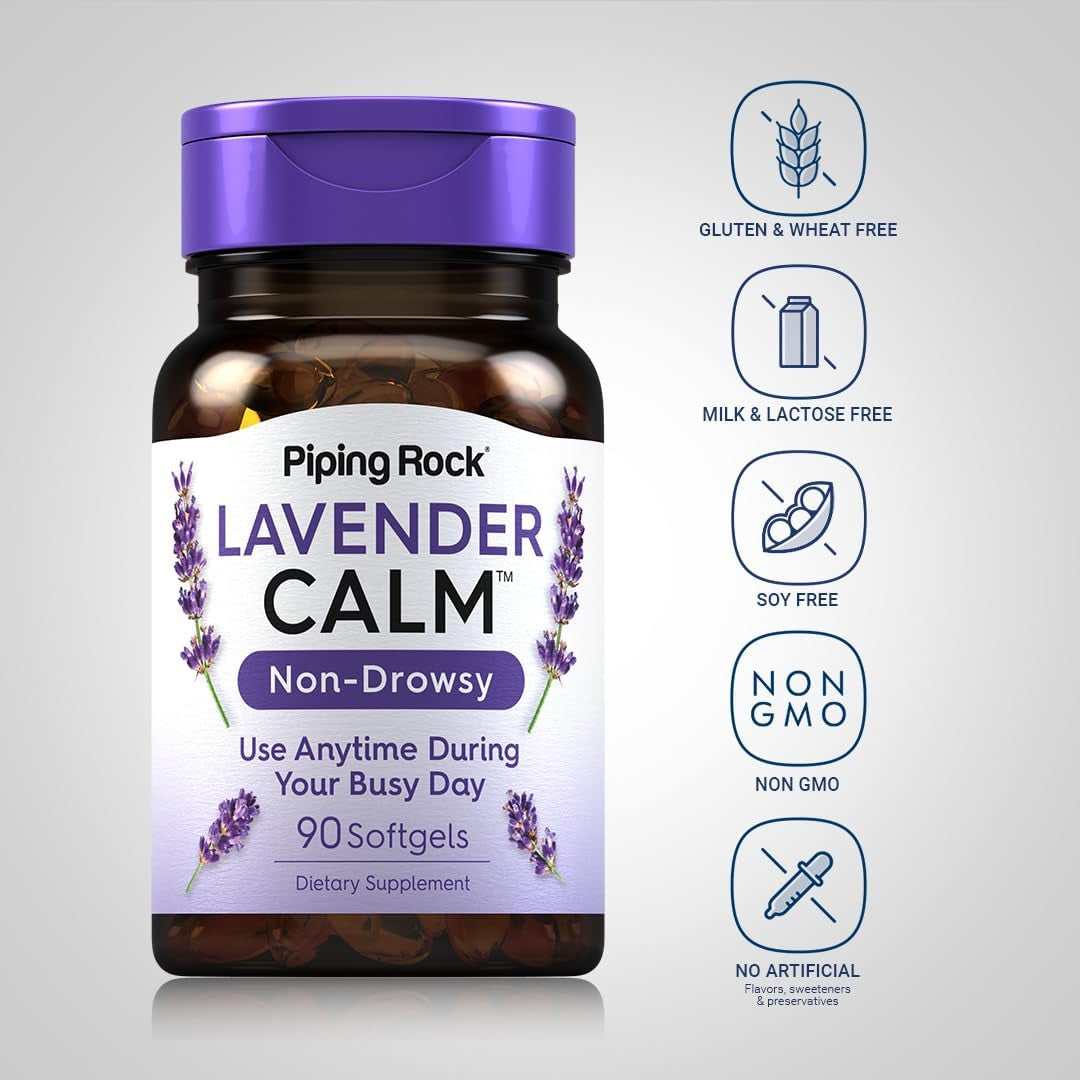 Piping Rock Lavender Calm Pills | 90 Softgels | Non-Drowsy Supplement | Non GMO, Gluten Free