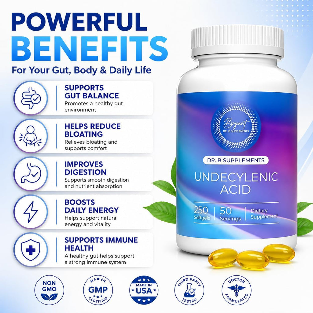 Undecylenic Acid - 250 Mg Formerly SF722 Fatty Acid to Support a Healthy Balance of Gut and Vaginal Flora 250 Softgel Capsule - 50 Servings