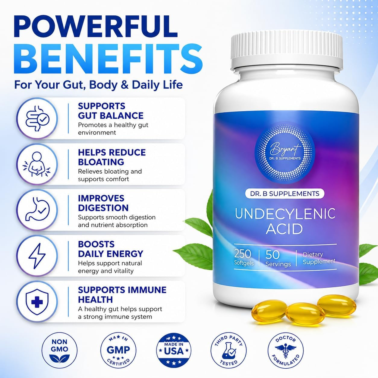 Undecylenic Acid - 250 Mg Formerly SF722 Fatty Acid to Support a Healthy Balance of Gut and Vaginal Flora 250 Softgel Capsule - 50 Servings