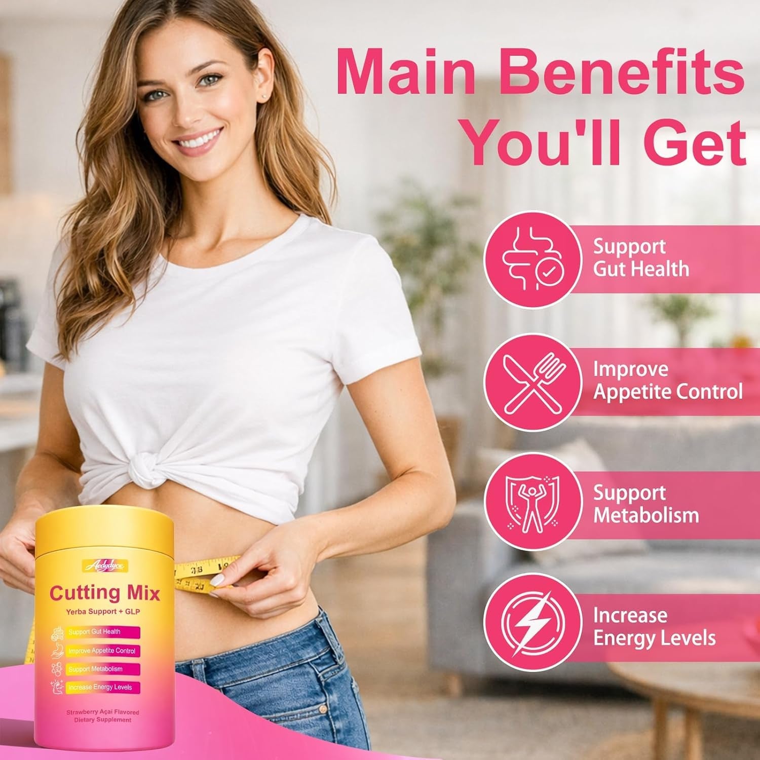 Cutting Drink Mix – GLP-1 Drink Mix – Support Dual Action Craving & Metabolism | Berberine, Cinnamon, Chromium, 5-HTP, Yerba Mate & Magnesium | Promotes Gut Health | Strawberry Flavor – 30 Sticks