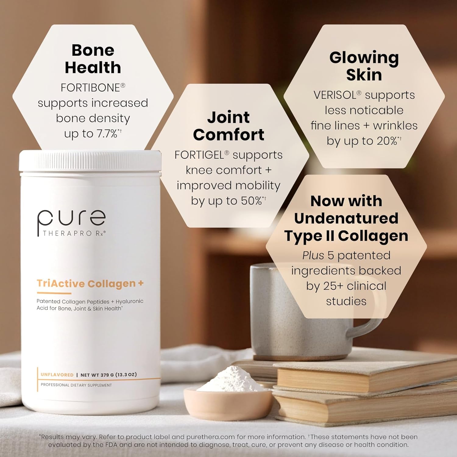 Pure Therapro Rx Triactive Collagen Plus, Collagen Powder for Hair, Skin, Nails, Bones & Joints, Hydrolyzed Collagen Powder W/Patented Peptides, Multi Collagen Protein Powder (Unflavored)