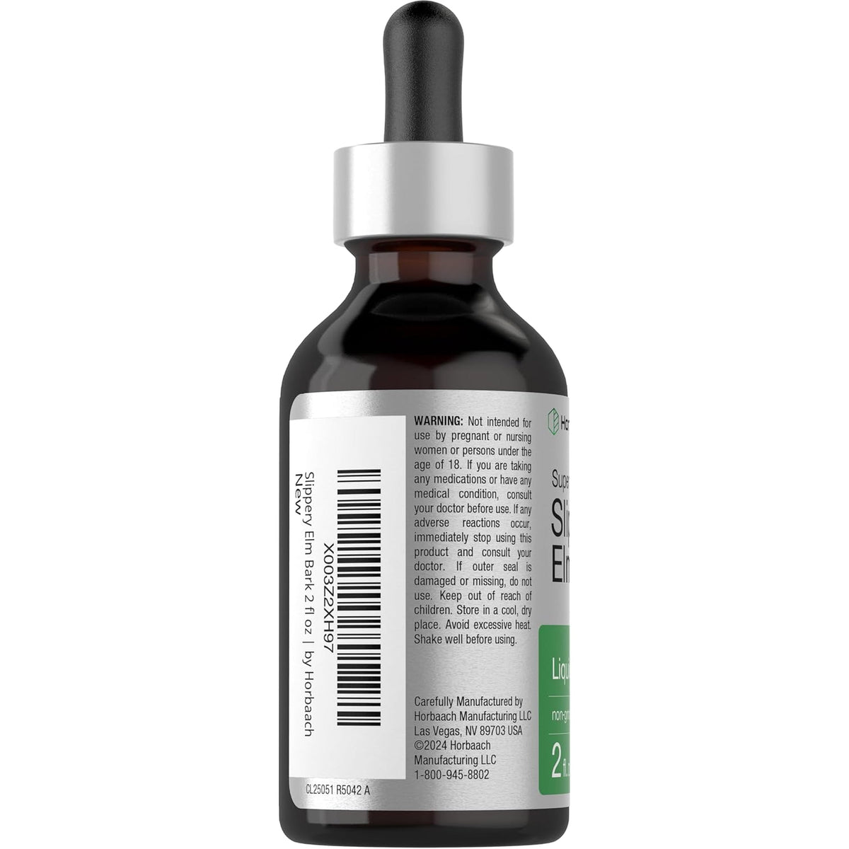 Horbäach Slippery Elm Liquid Drops | 2 Fl Oz | Bark Extract Tincture | Vegetarian | Alcohol Free | Non-Gmo, Gluten Free Supplement