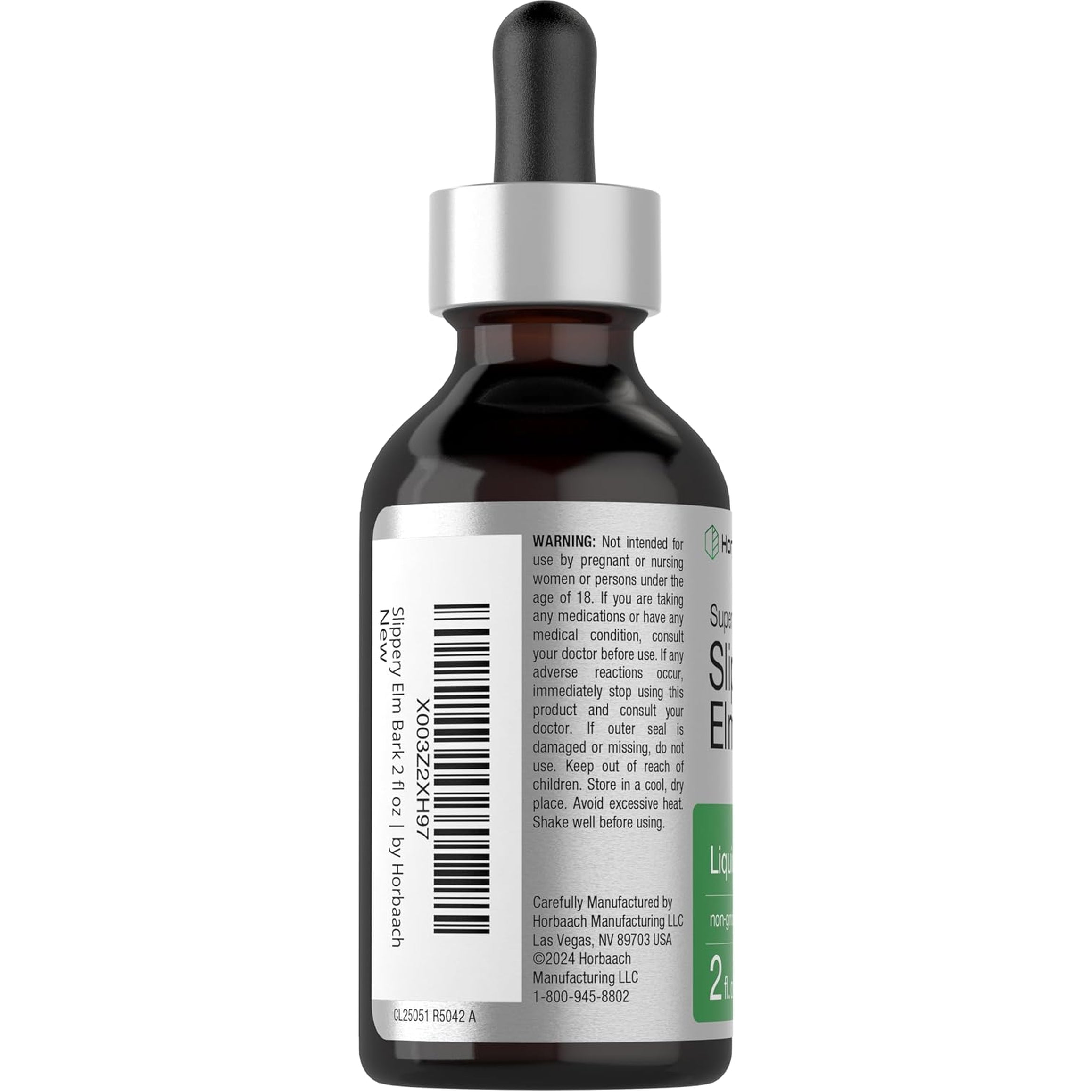 Horbäach Slippery Elm Liquid Drops | 2 Fl Oz | Bark Extract Tincture | Vegetarian | Alcohol Free | Non-Gmo, Gluten Free Supplement