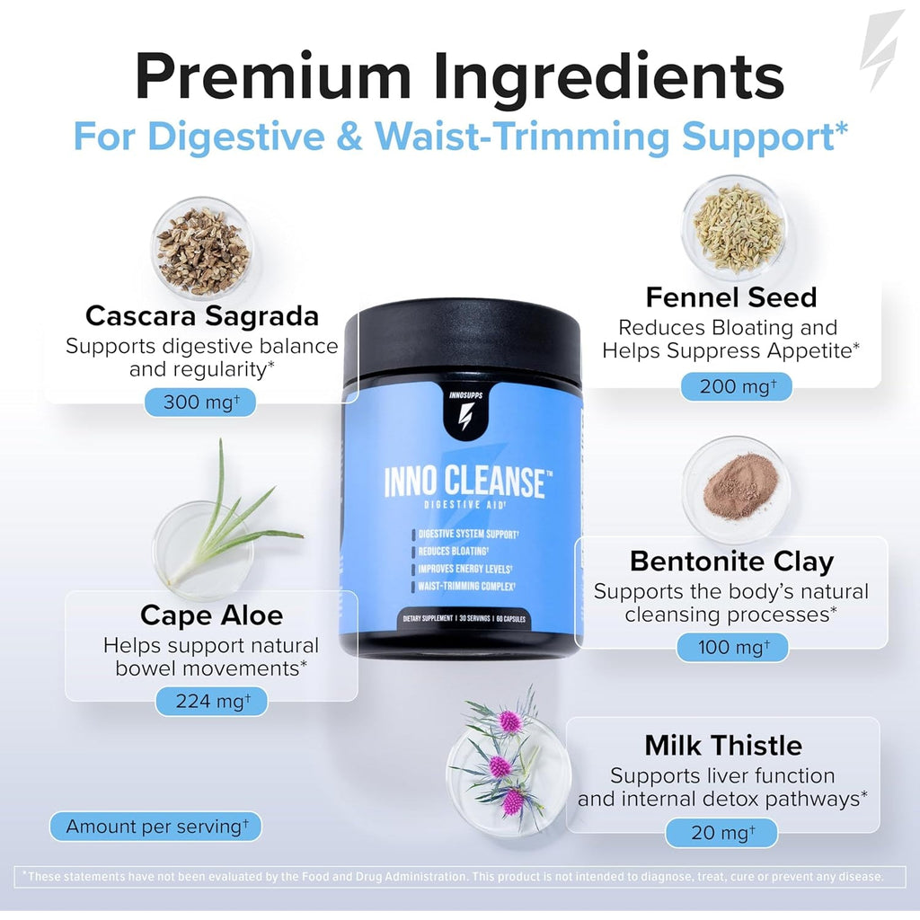 Innosupps Inno Cleanse 14 Day Colon & Detox Flush, Waist Trimming Complex, Gut Cleanse, Digestive System Support, Stool Softener & Reduced Bloating & Occasional Constipation Relief