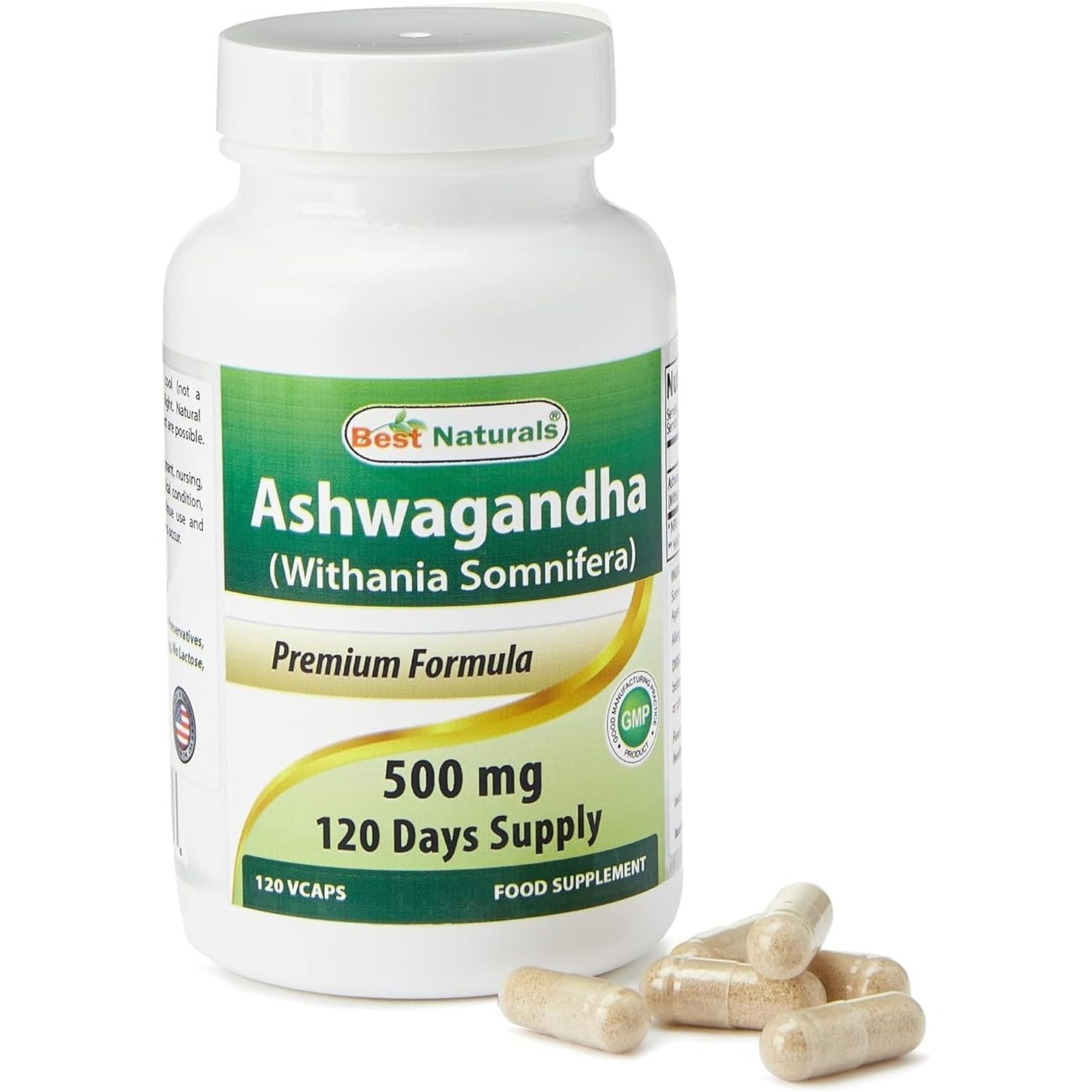 Best Naturals Ashwagandha Capsules for Relaxing Stress and Mood, 500 Mg, 120 Count (Packaging May Vary)