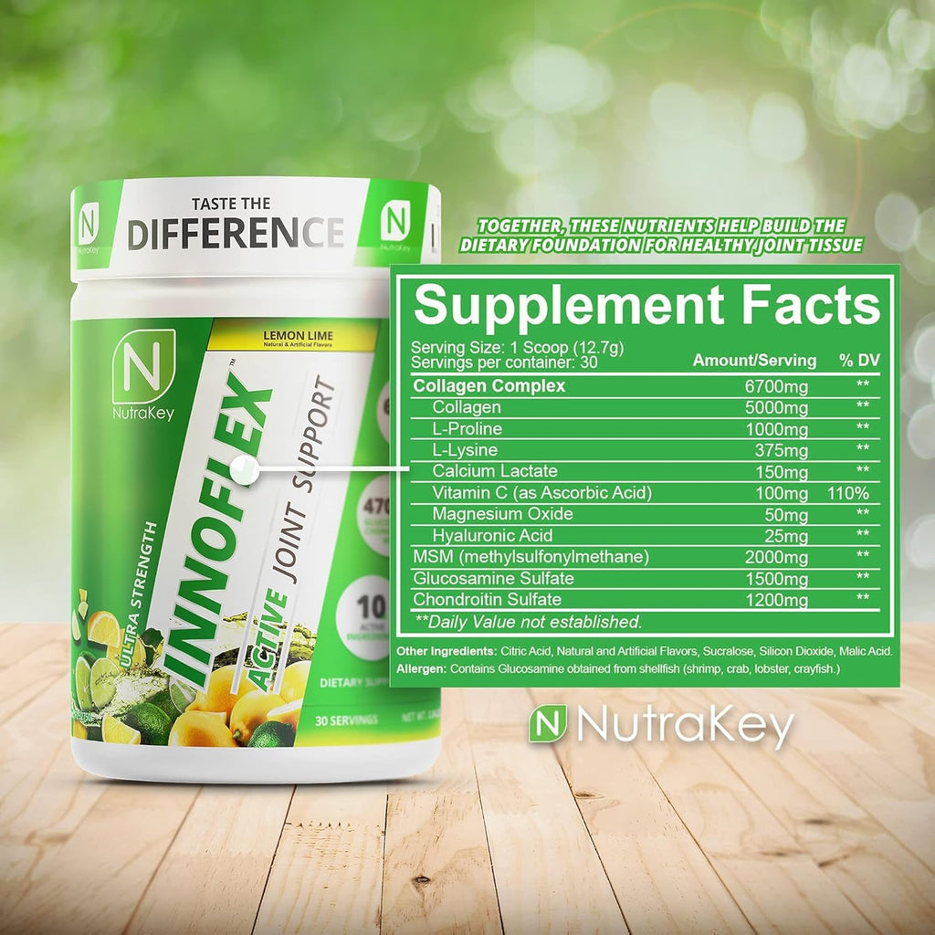 Nutrakey Innoflex Glucosamine with Chondroitin, Msm, Hyaluronic Acid and Collagen, 1500Mg