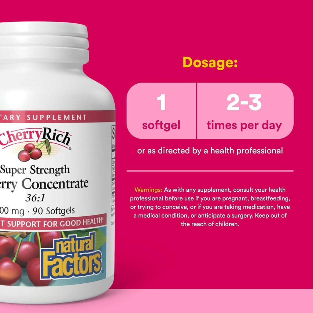 Cherryrich by Natural Factors, Super Strength Cherry Concentrate, Antioxidant Support for Healthy Joints and Uric Acid Metabolism, 90 Softgels (90 Servings)