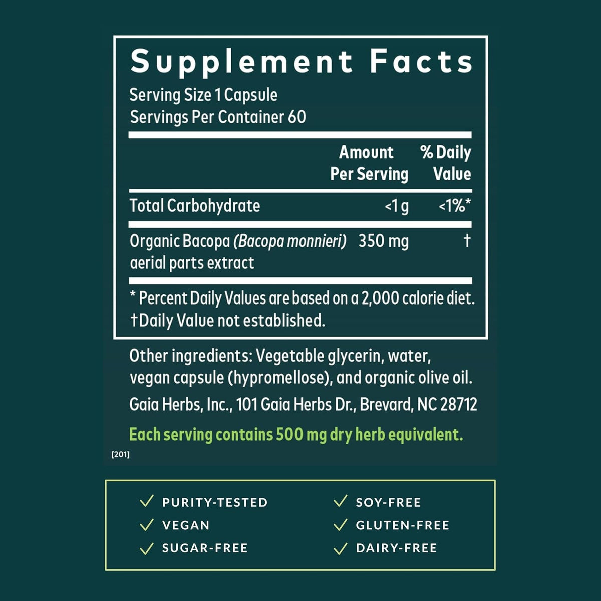 Gaia Herbs Bacopa - Brain & Cognitive Support Herbal Supplement - Made with Bacopa Monnieri to Help Support a Thriving Mind* - 60 Vegan Liquid Phyto-Capsules (60 Servings)