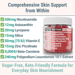 SHIZAM Astaxanthin Polypodium Leucotomos Zinc Picolinate Lycopene Vitamin E B3 Nicotinamide Silica Gummies