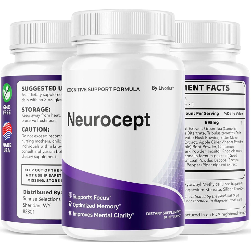 Neurocept Brain Supplement Capsules - Official Neuro Cept Brain & Memory Focus Support Advanced Formula, Neurocept Pills Daily Support for Overall Health & Wellness, 60 Capsules for 1 Month