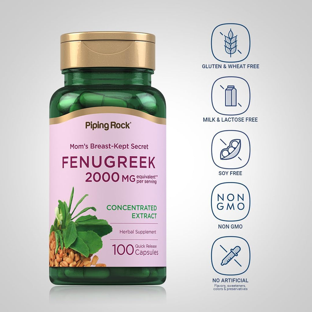 Piping Rock Fenugreek Capsules | 100 Pills | Concentrated Seed Extract | Herbal Supplement for Women | Non-Gmo, Gluten Free