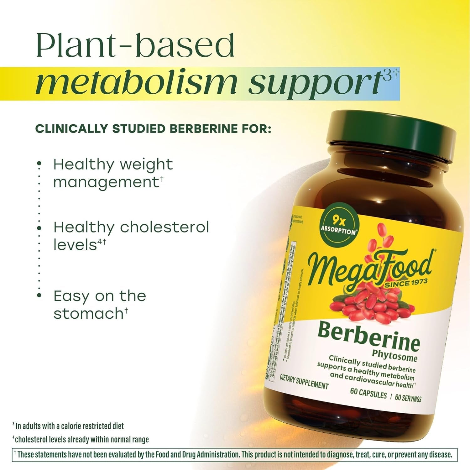 Megafood Berberine Phytosome - Berberine Supplement 550 Mg per Serving, 1100 Mg Daily - 9X Absorption - Supports a Healthy Metabolism & Cholesterol Levels - Vegan - 60 Capsules, 30 Day Supply