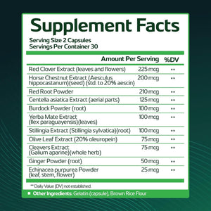 Plant-Based Lymphatic Support Supplement with Red Clover, Horse Chestnut & Burdock Root for Fluid Balance & Daily Wellness - Non-Gmo, Made in USA - 30-Day Supply, 1 Bottle