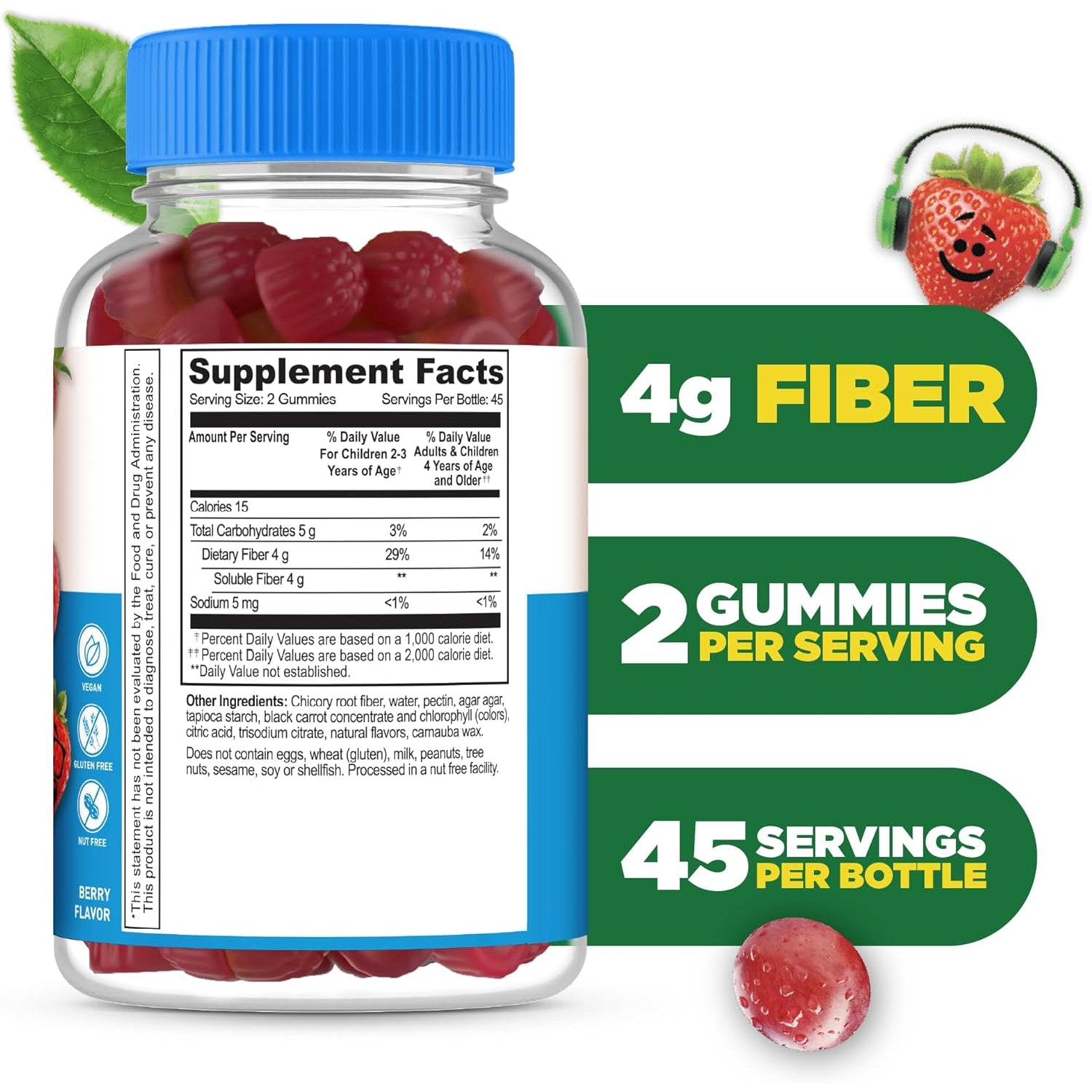 Lifeable Sugar Free Prebiotic Kids Fiber Gummies | 4G Fiber for Kids | Great Tasting Vegetarian Fiber Supplements for Kids | for Digestive Health | Fiber Gummies for Kids | 90 Probiotics Gummies