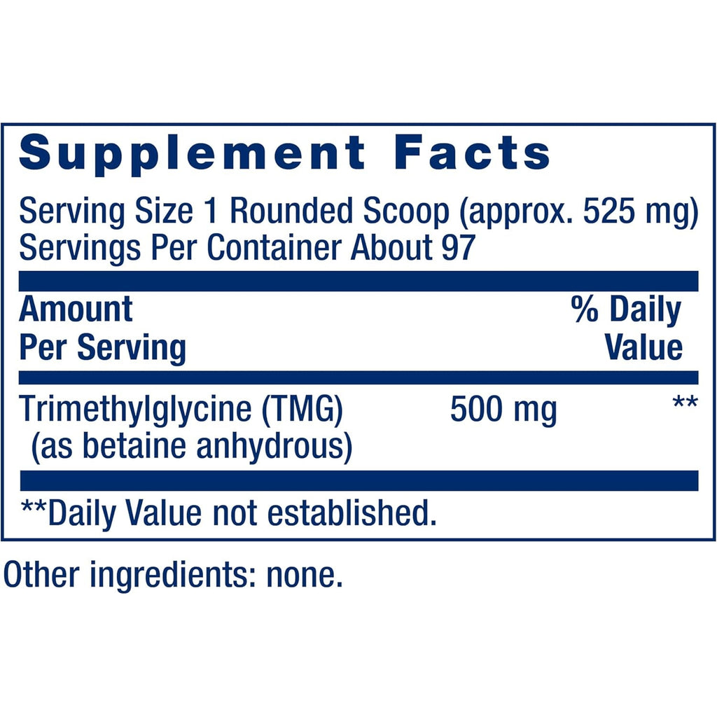 Life Extension TMG Powder – Trimethylglycine – Helps Maintain Normal Homocysteine Levels, Heart Health – Gluten-Free, Non-Gmo, Vegetarian – Net Wt. 50 G (0.11 Lb. or 1.76 Oz.)