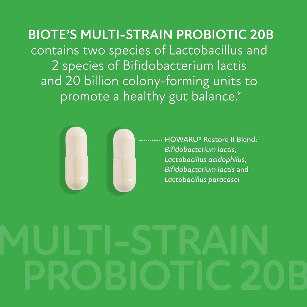 Biote Nutraceuticals - Multi-Strain PROBIOTIC 20B - Gut + Digestive (30 Capsules)
