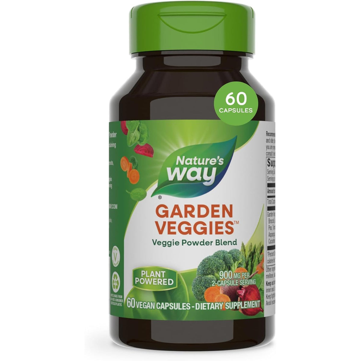 Nature'S Way Garden Veggies, Vegetable Supplement Capsules, Plant-Powered Powder Blend Made with 12 Different Vegetables, Green Superfood Veggie Blend for Daily Wellness, 60 Capsules