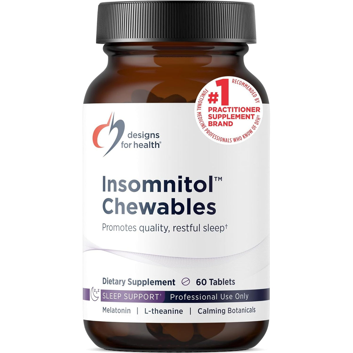 Designs for Health Insomnitol Chewables - Chewable Melatonin - 200Mg L-Theanine, 5-HTP, Vitamin B6 + Inositol - Delicious Lemon Flavored Supplement - Vegan (60 Tablets)