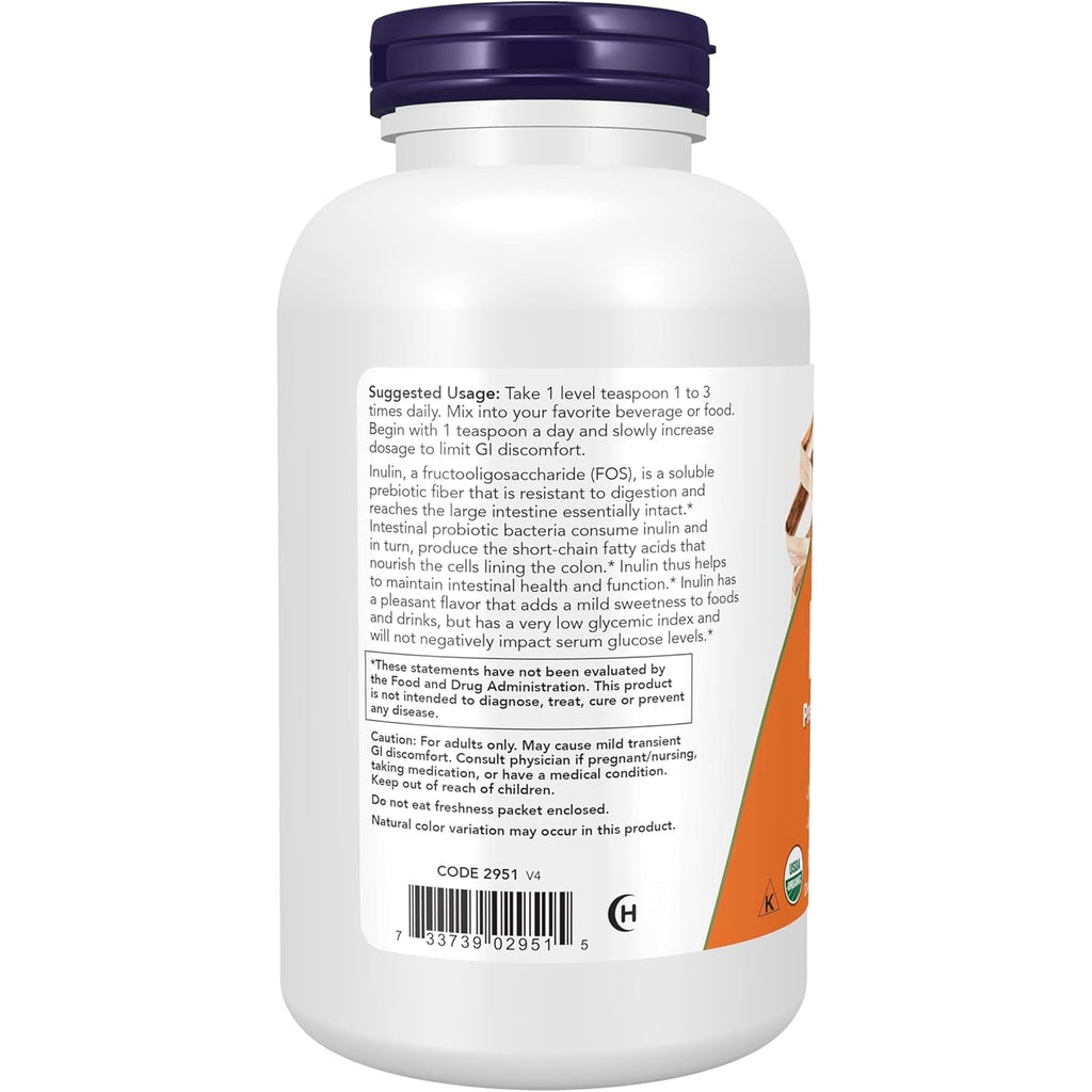 NOW Foods Supplements, Inulin Prebiotic Pure Powder, Certified Organic, Non-Gmo Project Verified, Intestinal Support*, 1-Pound