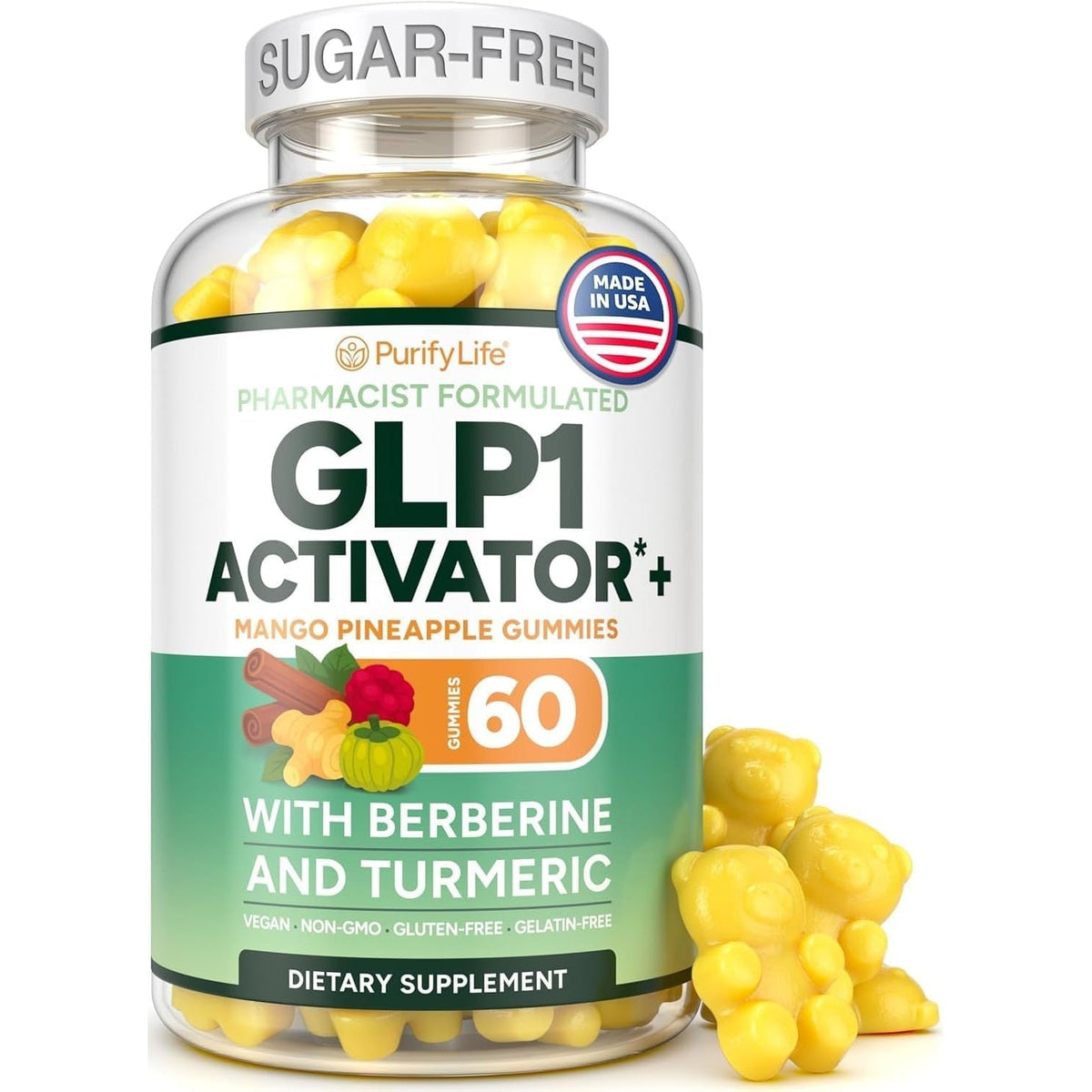 GLP-1 Support Gummies – Sugar-Free Appetite & Craving Control Supplement with Berberine, Cinnamon, Turmeric, Garcinia & Raspberry Ketones – Digestion, Weight Loss, Carb Blocker, Vegan, Keto