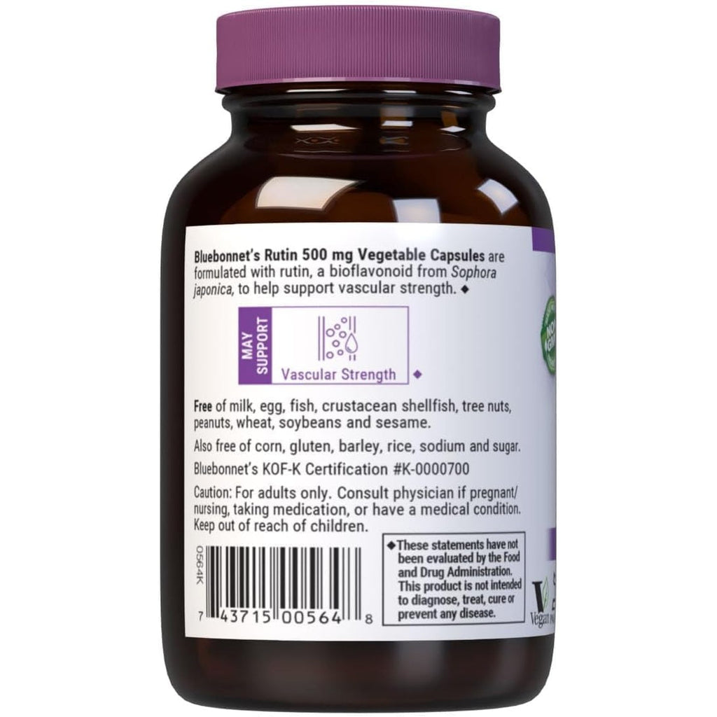Bluebonnet Nutrition Rutin 500Mg (Sophora Japonica) Antioxidant Bioflavonoid for Vascular Support* Vegan, Gluten-Free, Soy-Free - Plant-Based Rutin Supplement - 50 Vegetable Capsules