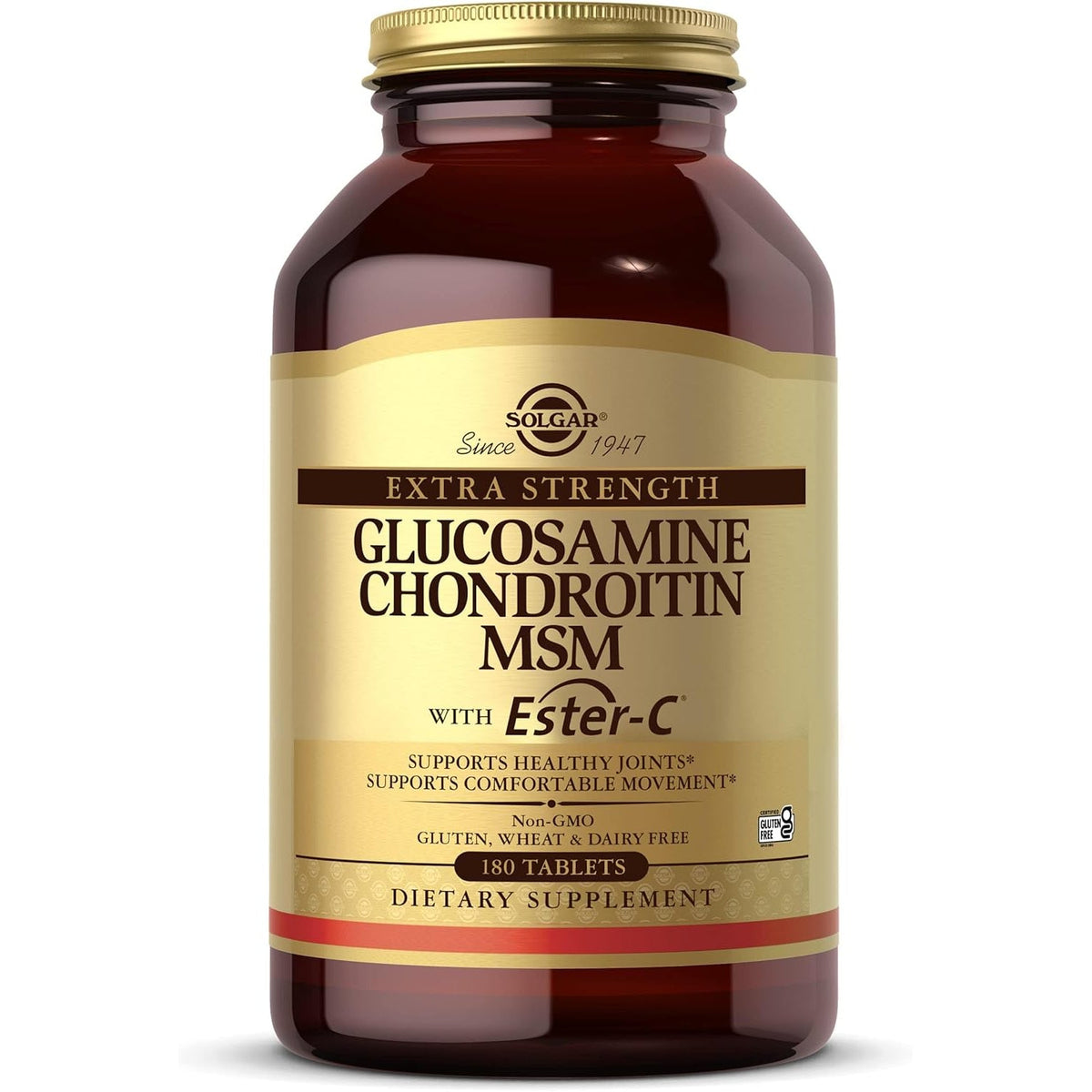 Solgar Extra Strength Glucosamine Chondroitin MSM W/Ester-C, 180 Tablets - Promotes Healthy Joints, Supports Comfortable Movement & Collagen Formation - Non-Gmo, Gluten No, Dairy No - 60 Servings